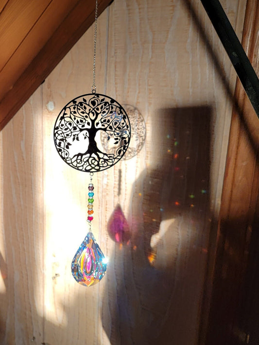 Tree of Life Crystal Sun Catcher Window Prism Amethyst Hanging Decoration