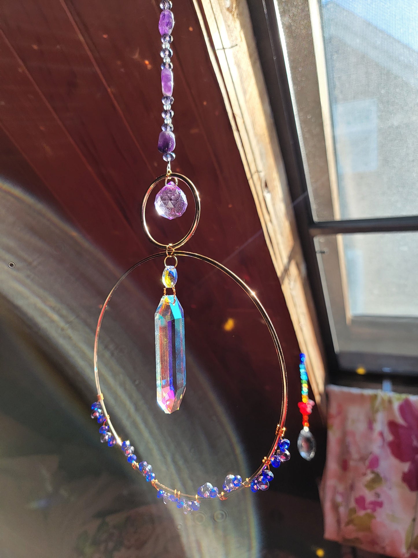 Purple Rain Crystal Sun Catcher Window Prism Hanging Decoration